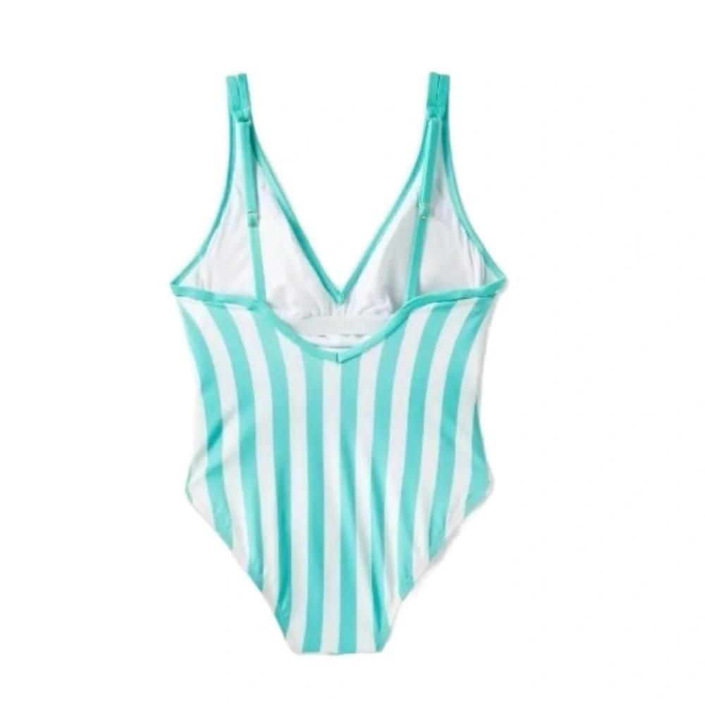 NWT Women's V-Neck Over The Shoulder High Leg One Piece Swimsuit Bathing Suit